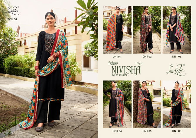 Black Special By Levisha Rayon Dress Material Catalog